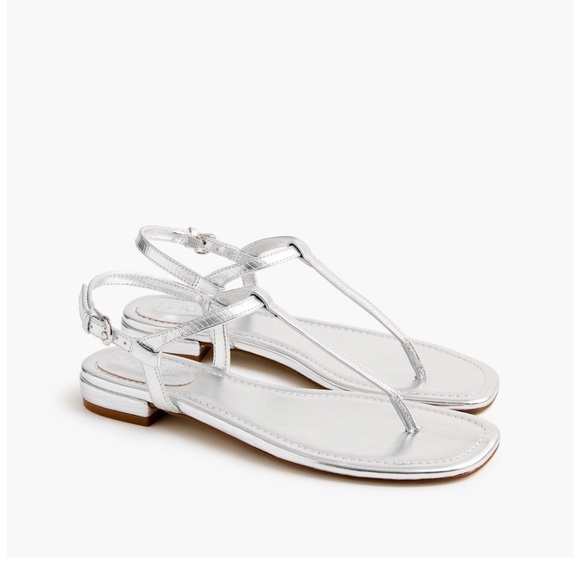 J. Crew Silver Thong Sandals with Ankle Strap - Picture 1 of 5